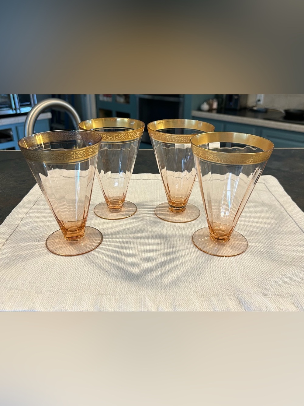 4 Vintage Tiffin Rose Pink Rambler Rose Gold Decorated Edge Iced Tea Glasses (2)
